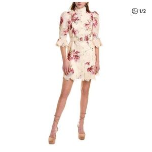 Zimmermann Cream and Pink Lace Detail Dress